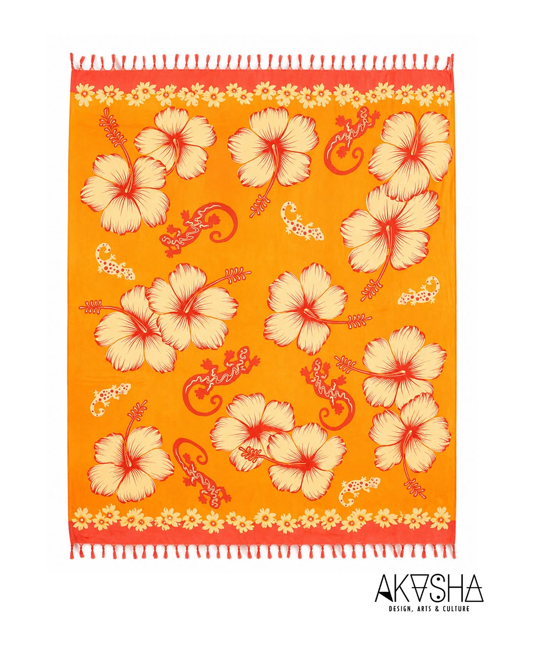 Χειροποίητο Batik Παρεό / Sarong – Orange Hibiscus Gecko | AKASHA Collection